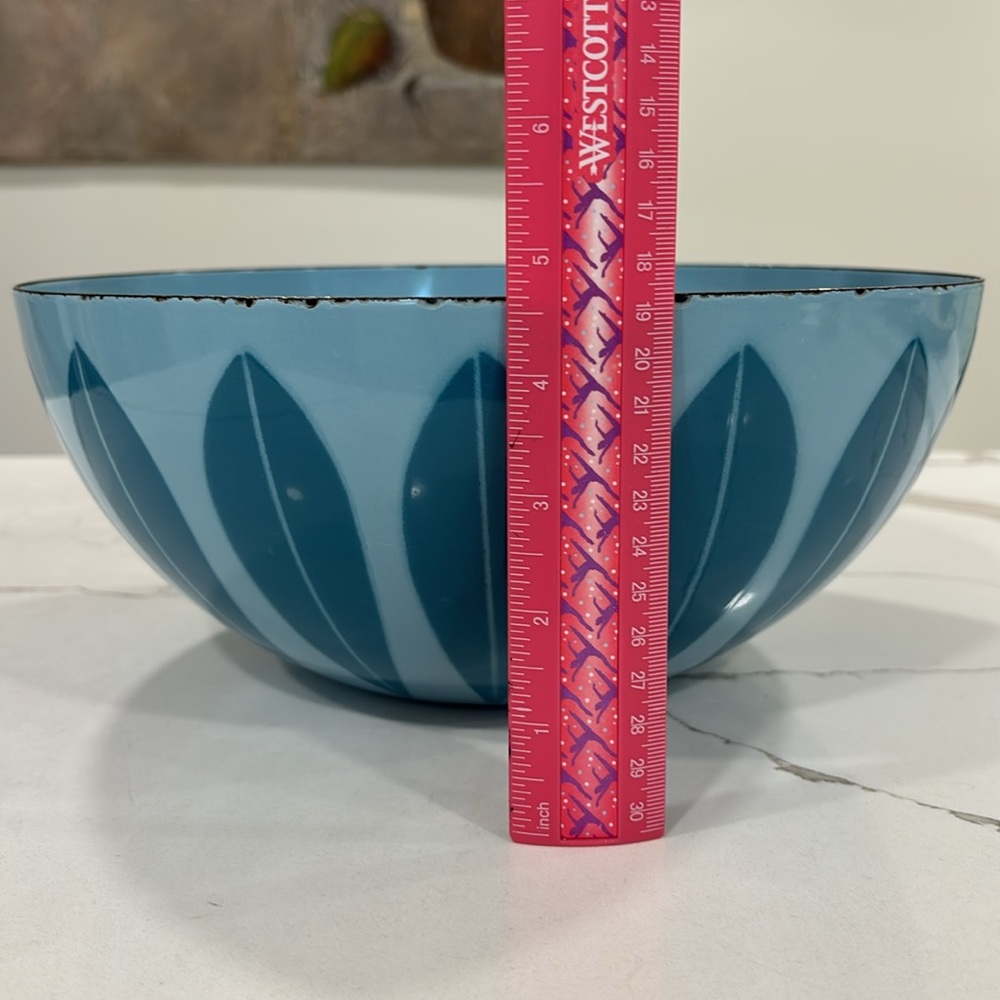 Cathrineholm Turquoise Blue On Blue Enamelware Lotus Bowl 11” Diameter MCM - Picture 17 of 17
